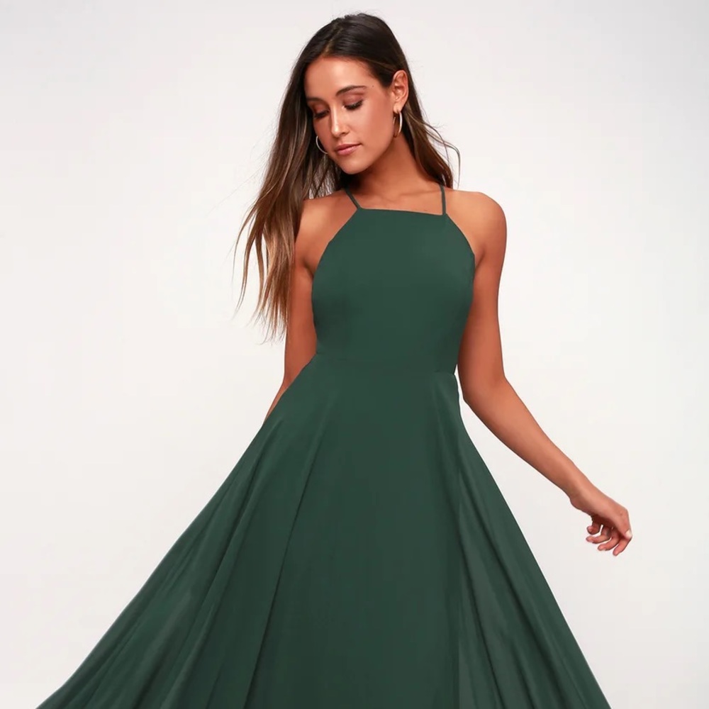 Lulu’s Mystical Kind of Love Dark Green Maxi Dress